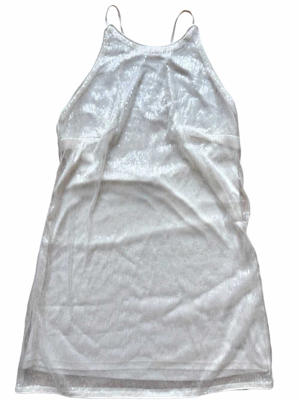 Ivory Sequin Halter Slip Dress Mini Shift Women’s Dress Medium Cocktail Party